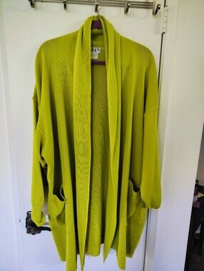 Vintage GISPA Italy Oversized Open Front Cardigan Chartreuse Wool Blend L-2X